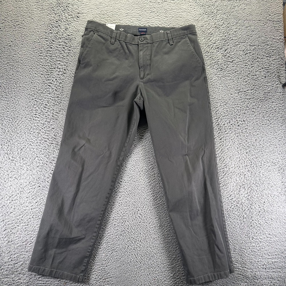 Dockers Pant Mens 38x30 Gray Cotton Khakis Straight Leg Classic Workwear Stretch
